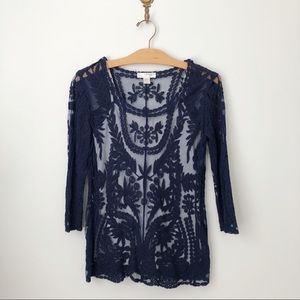 Kenar Navy Blue Lace Top 3/4 Sleeve